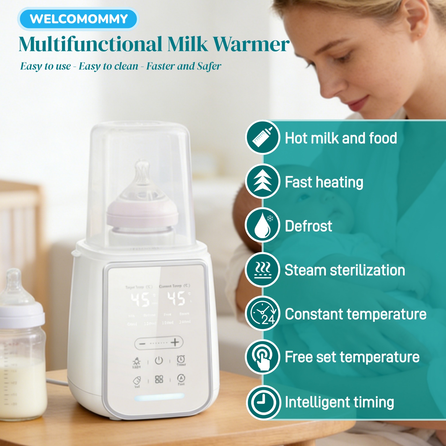 Baby Food Warmer - 8In1 Babyfles Moedermelk Warmer Sterilisator Multifunctionele