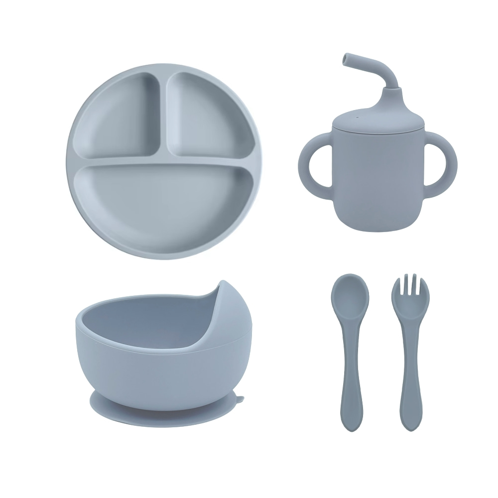 Baby Food Menu - 5-delige siliconen babyvoedingsset BPA-vrij zuignapkom eetgerei